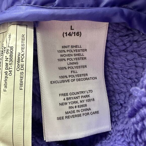 Free Country Hybrid Puffer Fleece Vest Womens Large 14/16 Purple Pockets New - Picture 10 of 10